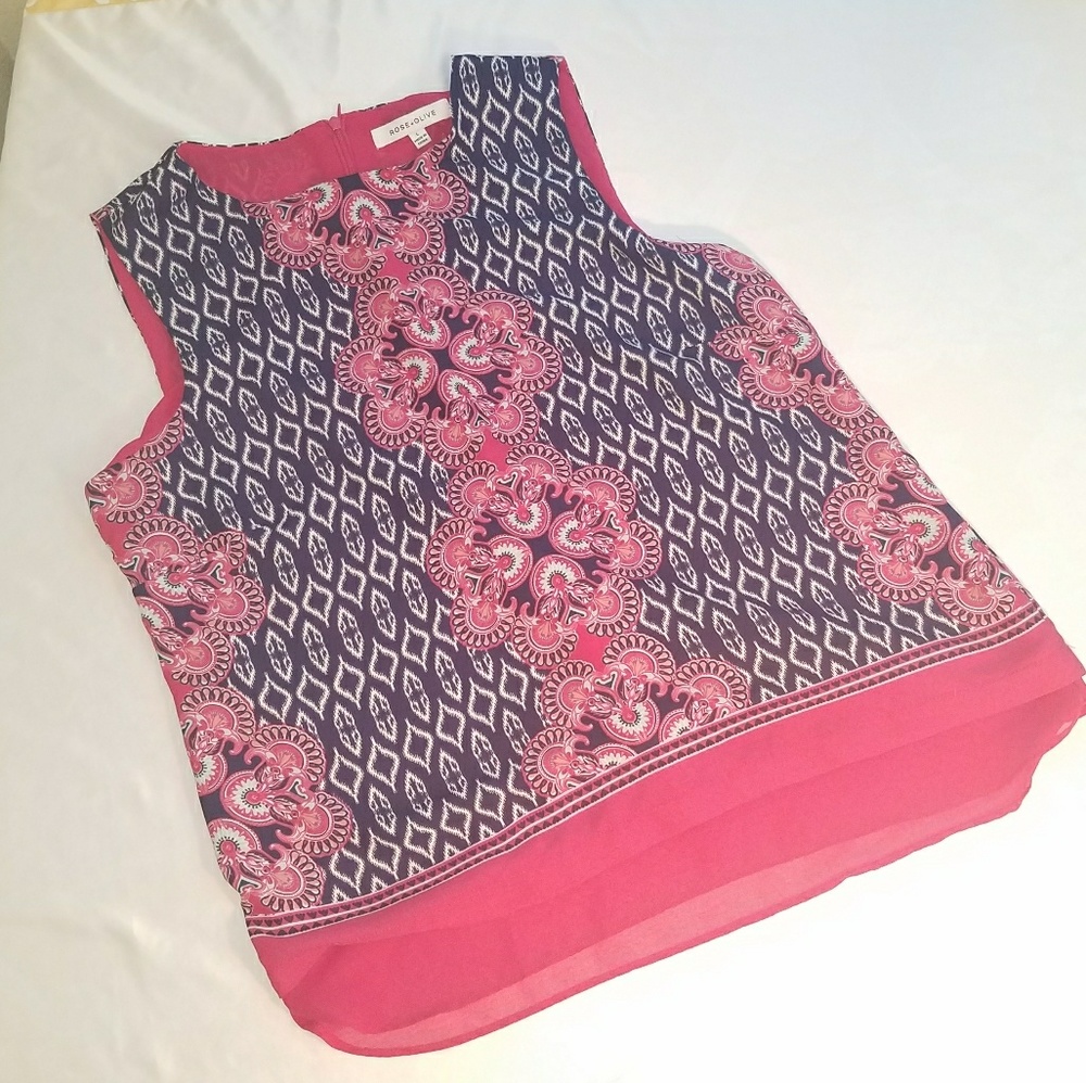 🌺 Rose + Olive Sleeveless Lined Blouse EUC